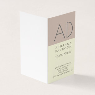 Carte De Visite Couleur Beige Tendance Monogramme vertical Minimal