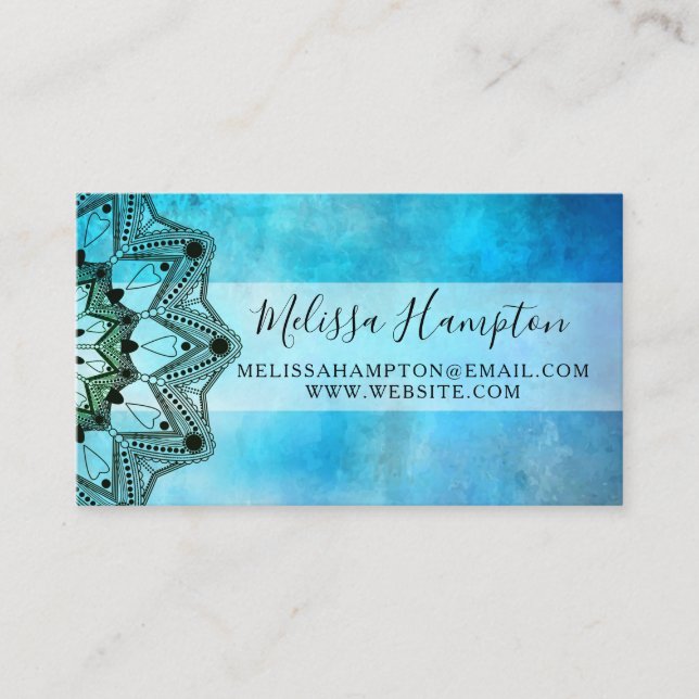 Carte de visite couleur bleu mandala (Devant)