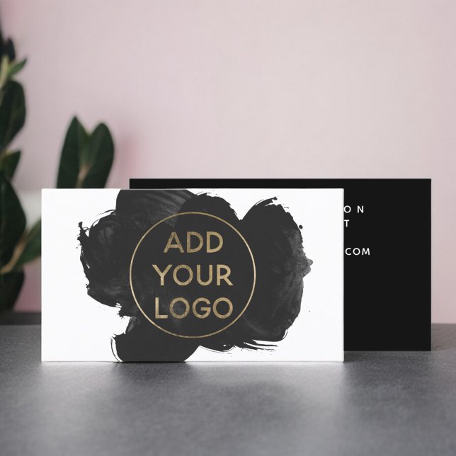 Carte De Visite Couleur d'aquarelle noire - télécharger votre logo (Black watercolor brushstroke upload your logo business card)