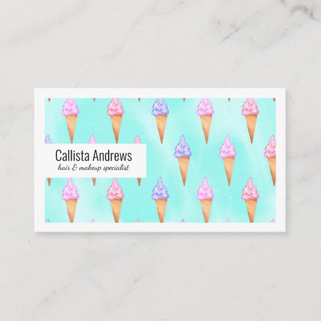 Carte De Visite Couleur d'aquarelle rose mauve été crème glacée cô (Devant)