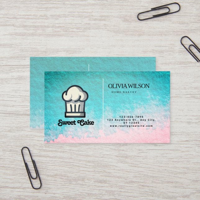 Carte De Visite Couleur de l'eau Couleur rose unique logo (Devant/Arrière en situation)