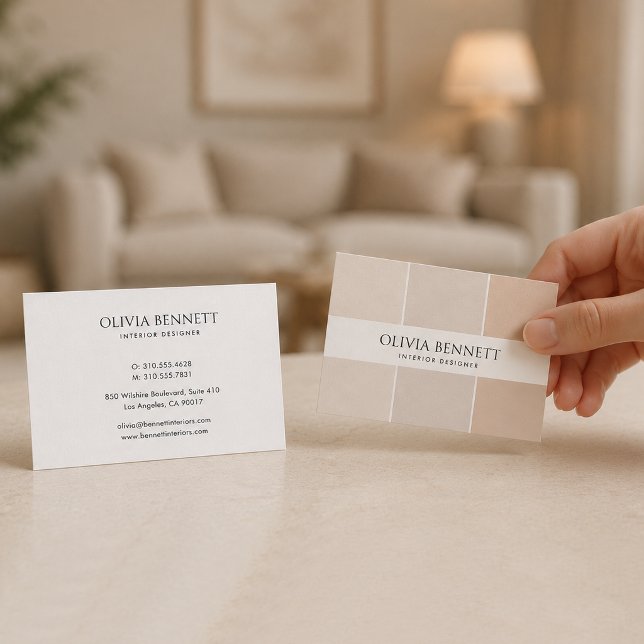 Carte De Visite Couleur de sable modifiable, designer d'intérieur  (Editable Sand Color, Modern Interior Designer Business Card)