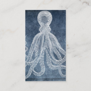 Carte De Visite Couleur d'eau octopus bleu crémeux Vintage