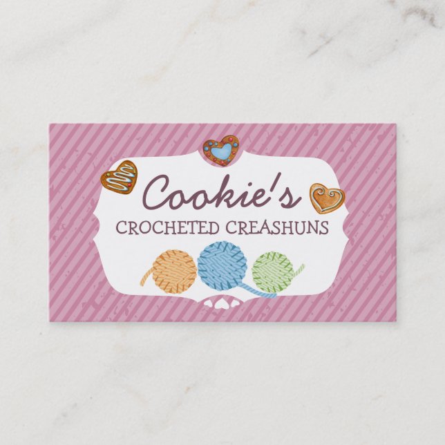 Carte De Visite Couleur personnalisée Coeurs cookies fil tricot cr (Devant)