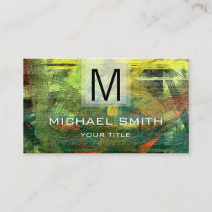 Carte De Visite Couleur rétro Moderne Grain de Bois Monogramme #2