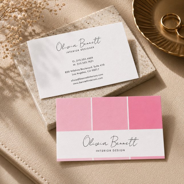 Carte De Visite Couleur rose éditable, designer d'intérieur modern (Editable Pink Color, Modern Interior Designer Business Card)