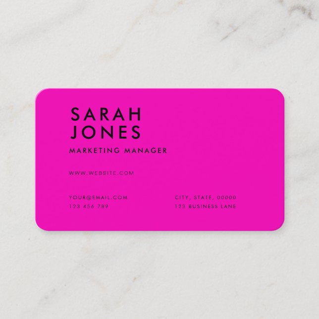 Carte De Visite Couleur rose néon moderne (Devant)