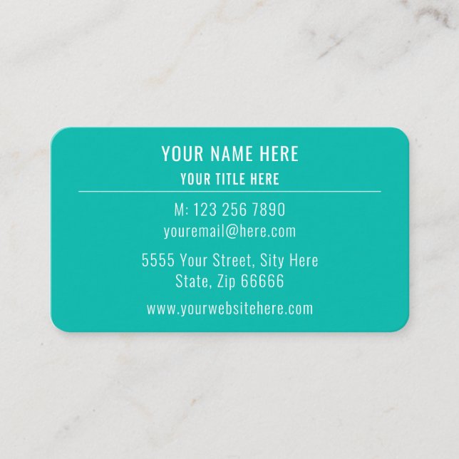 Carte De Visite Couleur turquoise élégante du logo personnalisé (Devant)