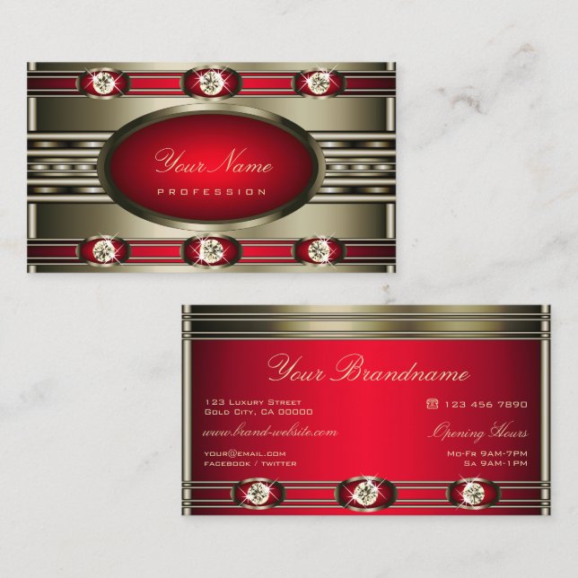 Carte De Visite Couleurs d'argent à l'oeil rouge avec diamants Fau (Devant / Derrière)