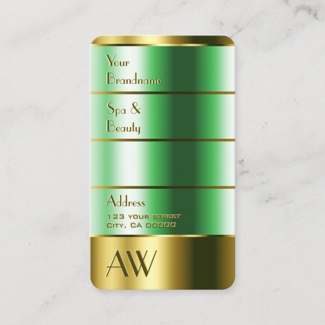 Carte De Visite Couleurs dorées et vertes avec Monogramme (Devant)