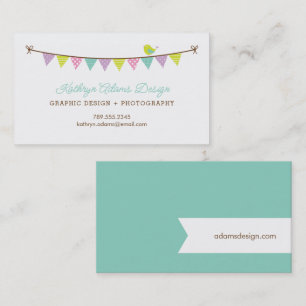 Carte De Visite Couleurs pastel Bunting à motifs et oiseaux mignon