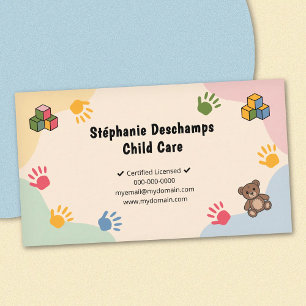 Carte De Visite Couleurs pastel et ours en peluche - Garde d'enfan