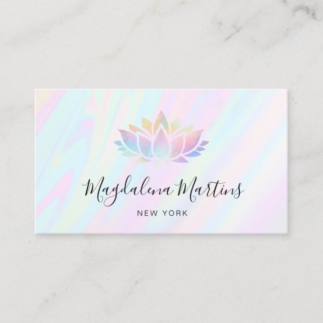 Carte De Visite couleurs pastel FAUX effet holographique lotus (Devant)