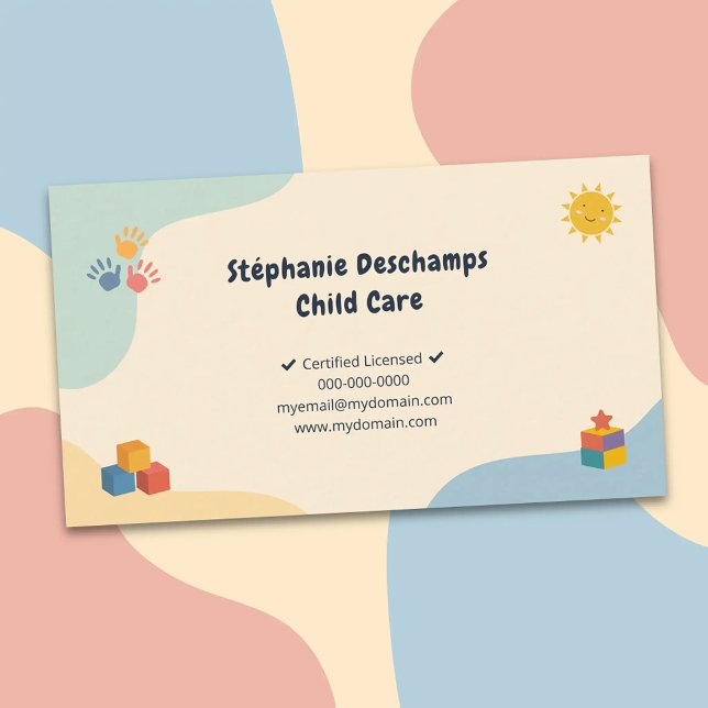 Carte De Visite Couleurs Pastel - Garde d'Enfants (Pastel Colors - Child Care Business Card)