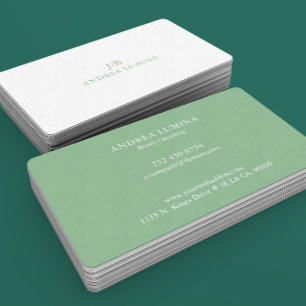 Carte De Visite Couleurs réversibles vert sauge minimaliste blanc