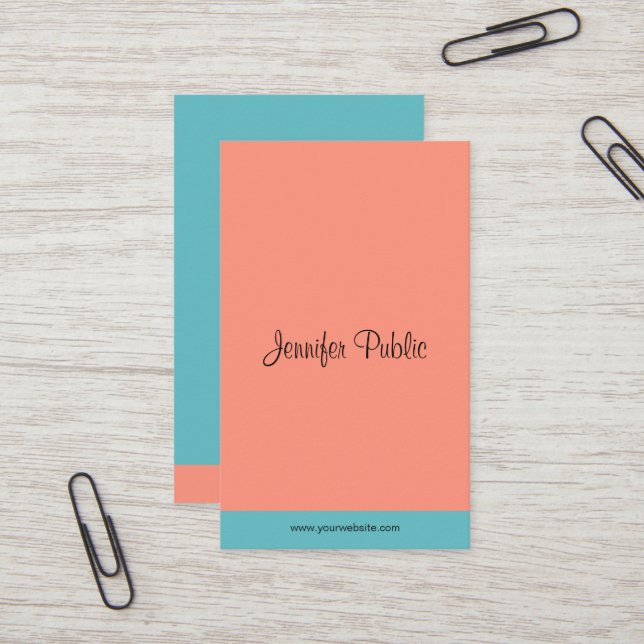 Carte De Visite Couleurs tendances Moderne Élégant Modèle à main B (Devant/Arrière en situation)