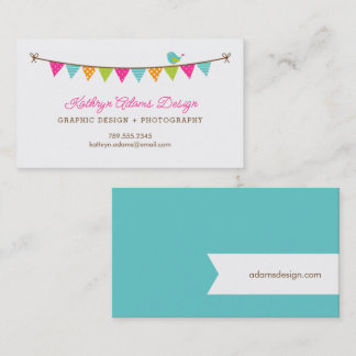 Carte De Visite Couleurs vives Bleu Patterned Bunting et mignonett