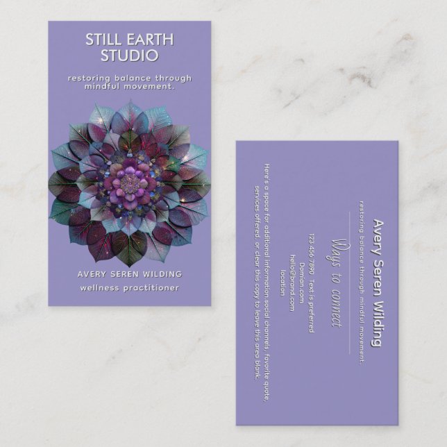 Carte De Visite Council of Leaves | Mandala Art P&B (Devant / Derrière)