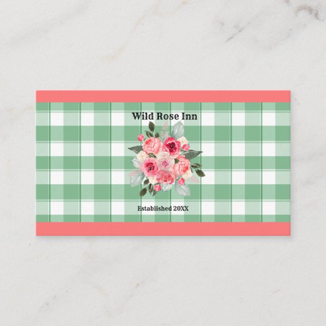 Carte De Visite Country En vichy Wild Roses B & B Custom Farmhouse (Devant)