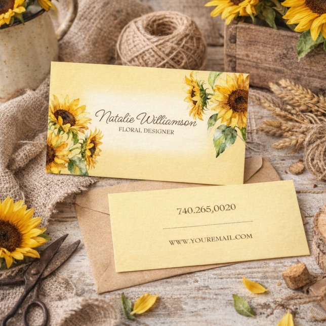 Carte De Visite Country Sunflowers with QR Code Business Card (Créateur téléchargé)