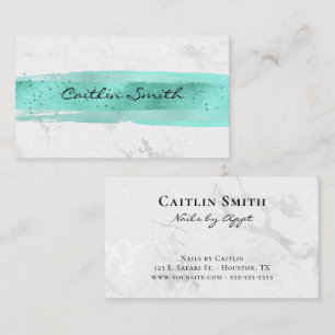 Carte De Visite Coup de pinceau aqua argent blanc marbre