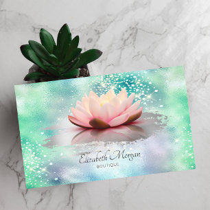 Carte De Visite Coup de pinceau de lotus diamants vert holographiq