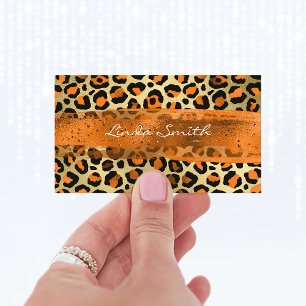 Carte De Visite Coup de pinceau léopard en feuille d'or orange