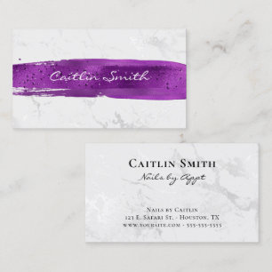 Carte De Visite Coup de pinceau violet Argent Blanc Marbre