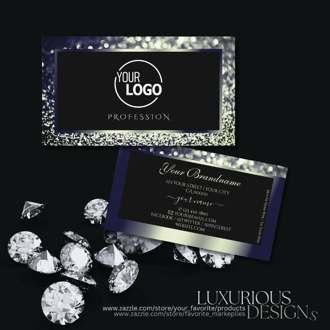 Carte De Visite Coup d'oeil bleu argent Ombre Parties scintillant  (Créateur téléchargé)