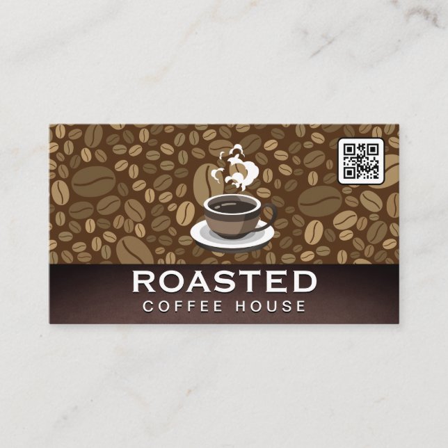 Carte De Visite Coupe de café à la vapeur | Code QR | Haricots (Devant)