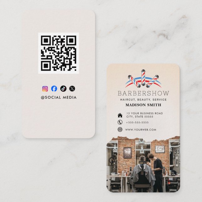 Carte De Visite Coupe de cheveux professionnelle de barbier (Devant / Derrière)
