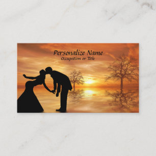 Carte De Visite Couple de silhouette romantique embrassant le couc