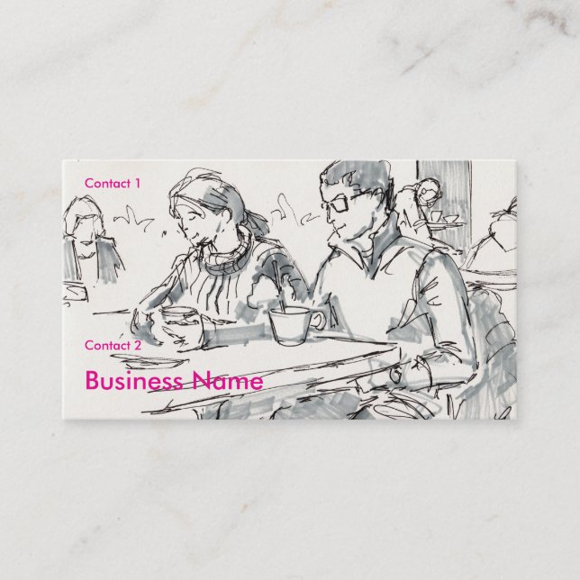 Carte De Visite Couple en dessin de café (Devant)