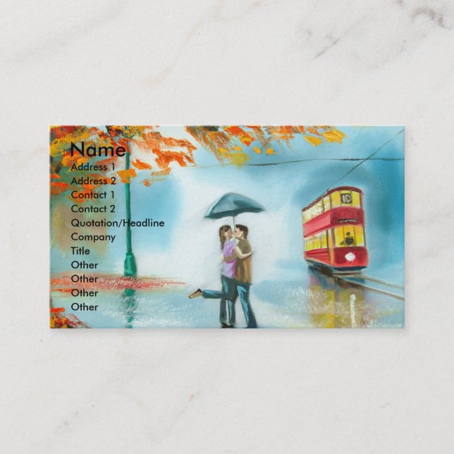 Carte De Visite Couples romantiques de parapluie rouge de tram (Devant)