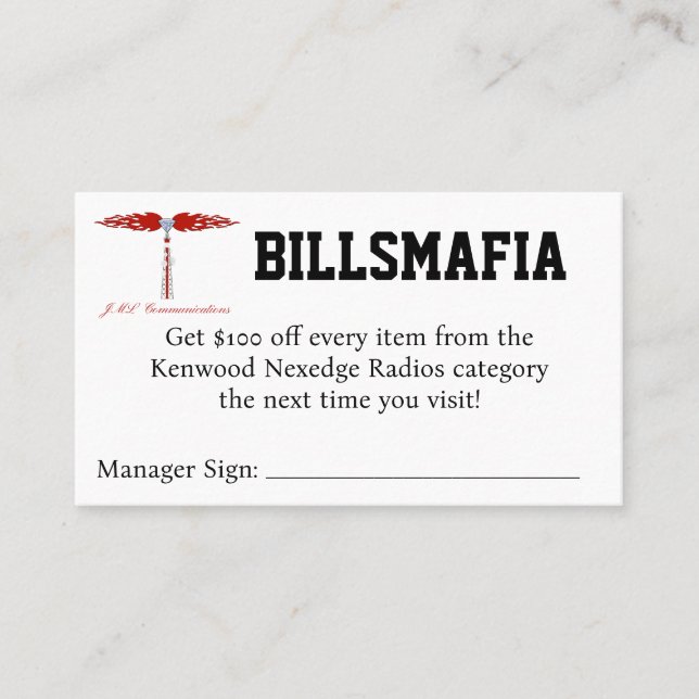 Carte De Visite Coupon BILLSMAFIA (Devant)