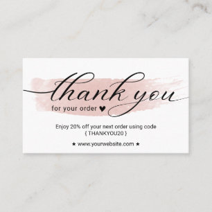 Carte De Visite Coupon d'Merci d'ordre de brosse rose aquarelle