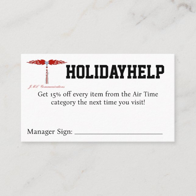 Carte De Visite Coupon HOLIDAYHELP (Devant)