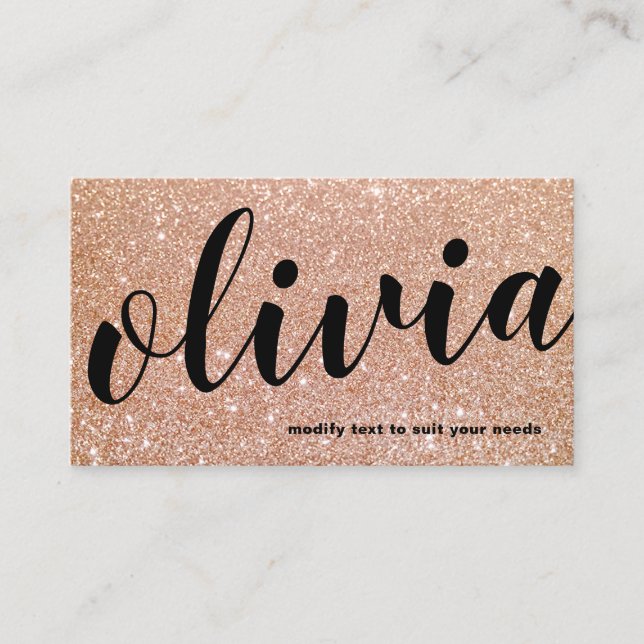 Carte De Visite Courant Bold Rose Gold Parties scintillant Script  (Devant)
