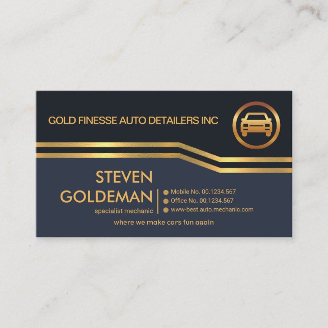 Carte De Visite Courbe Gold Lines Black Blue Layers Automobile (Devant)
