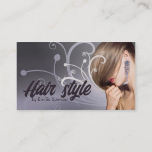 Carte De Visite Courbes en métal violet Haircut Stylist Card