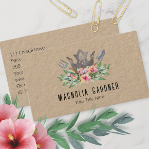 Carte De Visite Couronne de jardinage Boho Chic Aquarelle Outils F