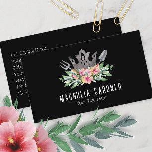 Carte De Visite Couronne de jardinage Boho Chic Aquarelle Outils F