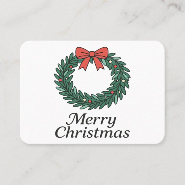 Carte De Visite Couronne de Noël Classique – Joyeux Noël Minimalis (Devant)
