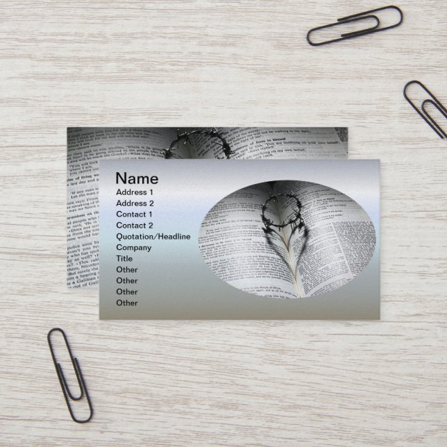 Carte De Visite Couronne d'épines Coeur et Bible (Devant/Arrière en situation)