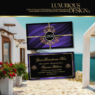 Carte De Visite Couronne d'or bleu royal opulente avec logo somptu