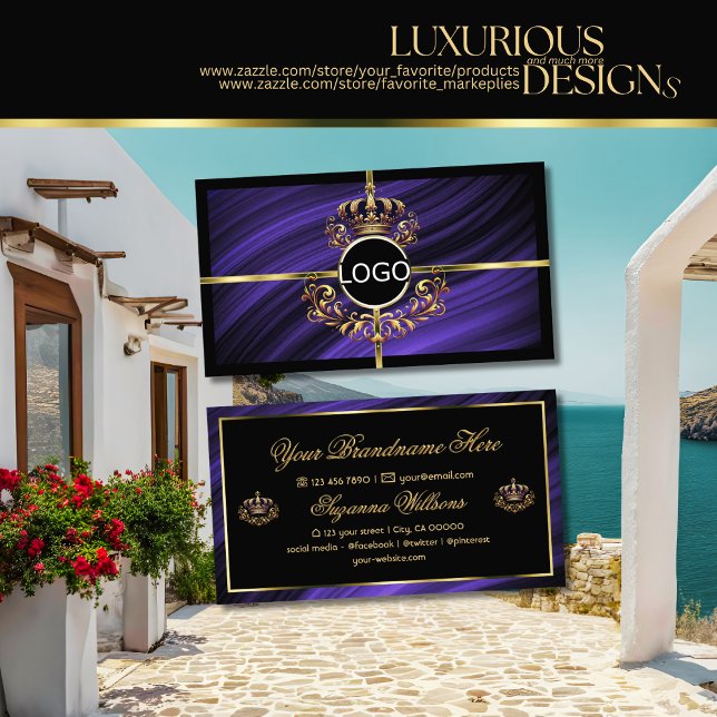 Carte De Visite Couronne d'or bleu royal opulente avec logo somptu (Créateur téléchargé)