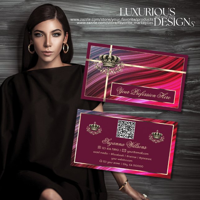 Carte De Visite Couronne d'or de Bourgogne royale rose avec code Q (Créateur téléchargé)