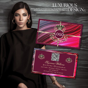 Carte De Visite Couronne d'or rose bordeaux avec logo QR Code