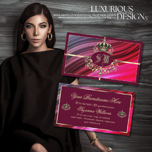 Carte De Visite Couronne d'or rose bordeaux avec monogramme Noble