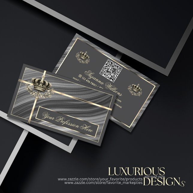 Carte De Visite Couronne d'or royale intelligente avec code QR som (Créateur téléchargé)